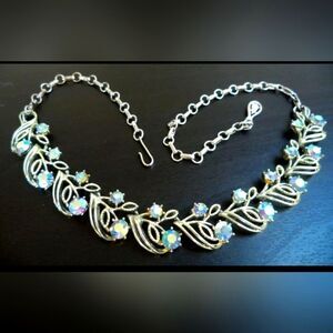 Elegant Coro Silver Necklace with Iridescent Accents 18"